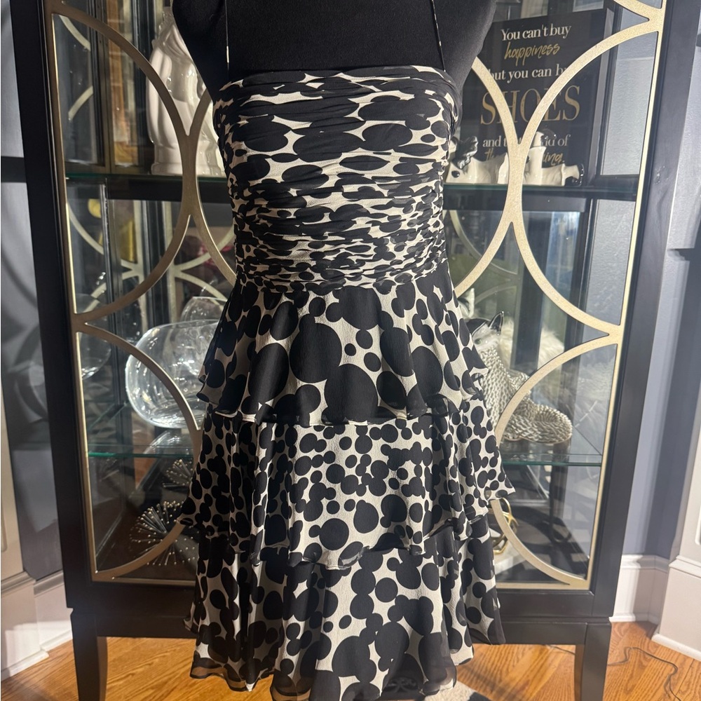 Donna Morgan Black and White Strapless Ruched Cocktail Dress